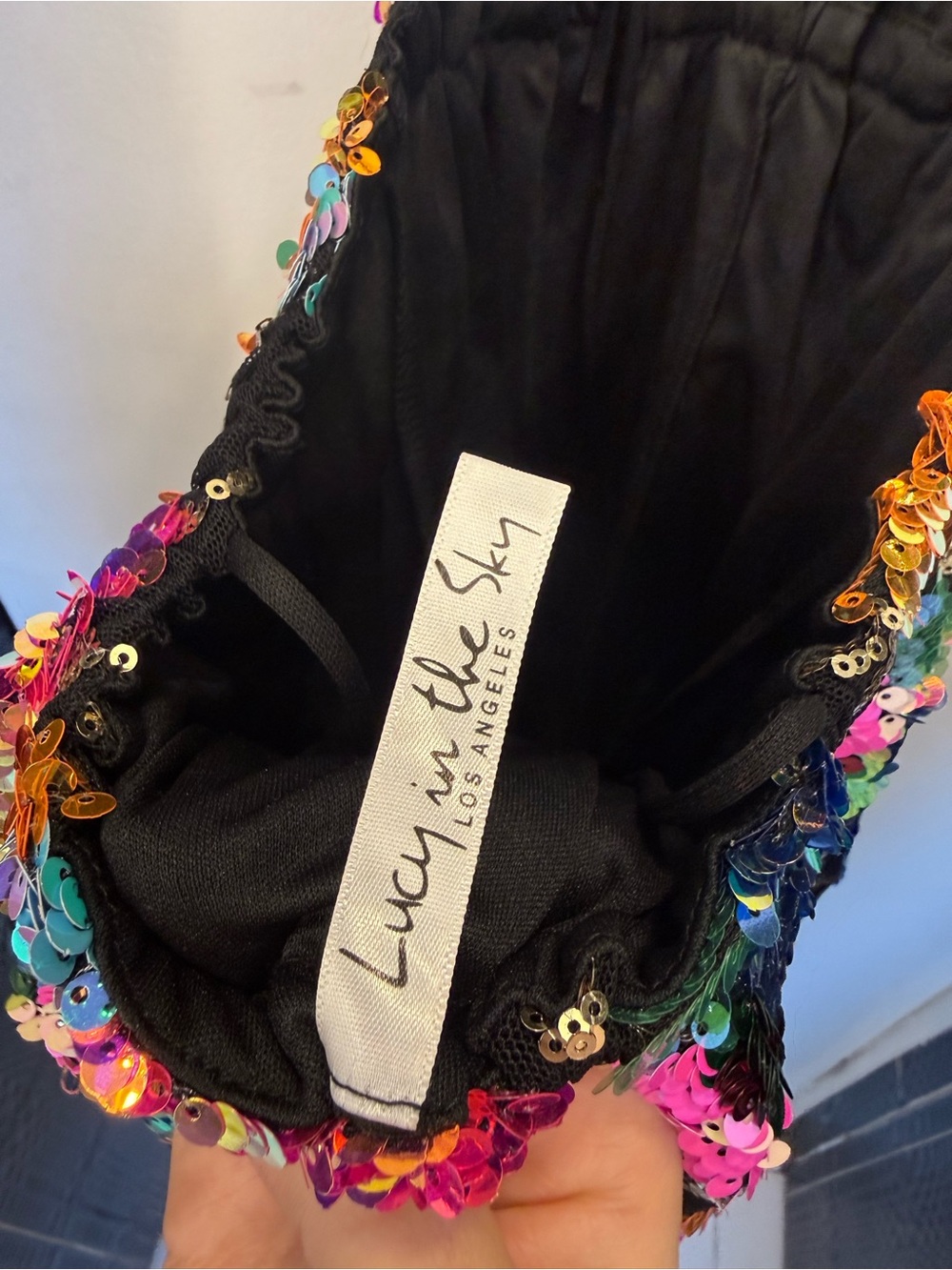 Lucy in the Sky Black Halter Mini Dress with Multicolor Sequin Floral - Picture 3 of 3